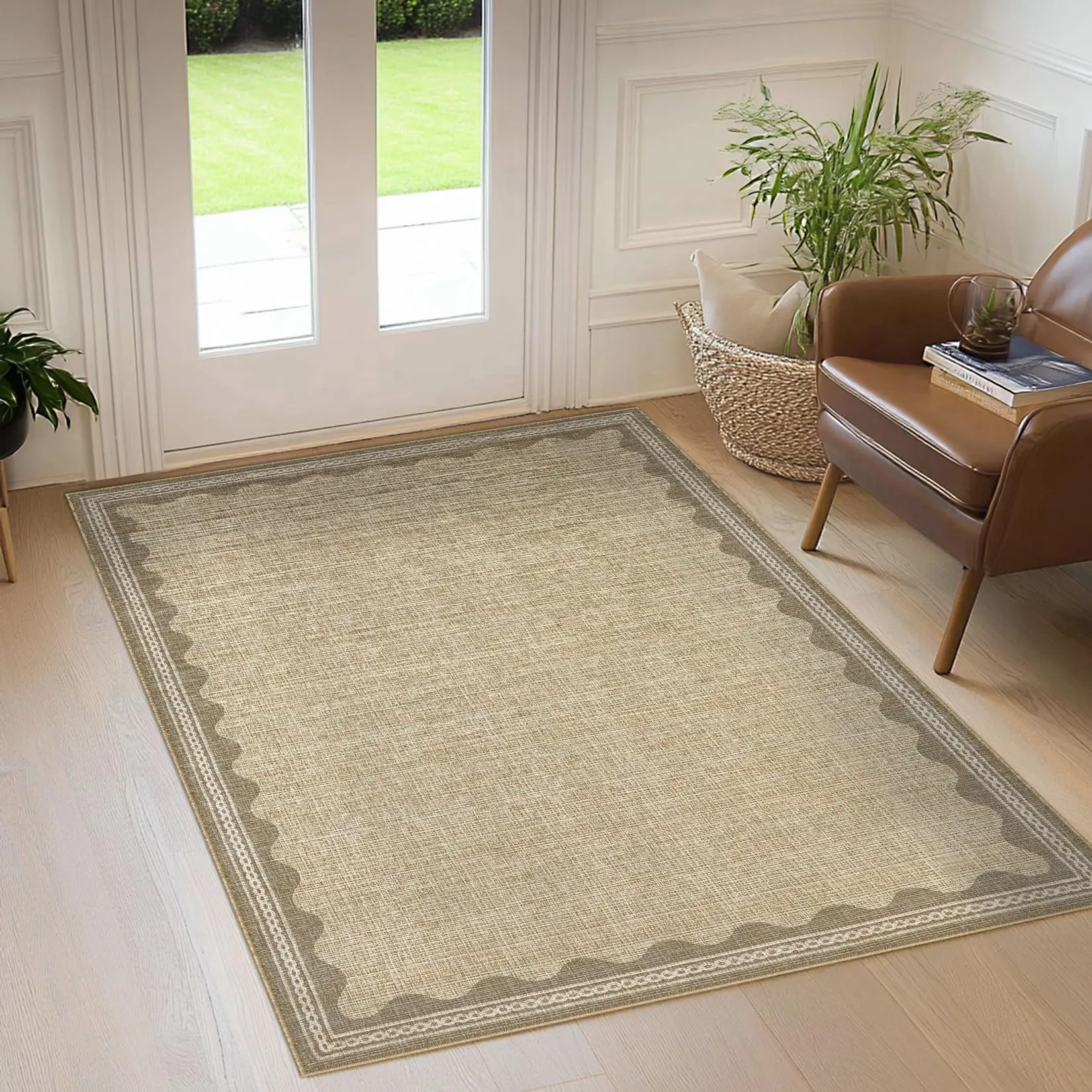 GARVEE - Scalloped 4 x 6 Inch Rug for Entryway, Small Area Rug, Solid Jute Rug for Bedroom and Girls, Washable 4 x 6 Inch Rug for Living Room, Rug