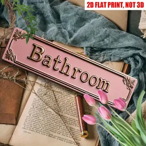 2D Flat Pink Bathroom Metal Sign, 16 * 4-Inch Retro "BATHROOM" Decorative Sign, Elegant And Simple Metal Bathroom Logo - Modern Wall Art Sign, Home Decoration, Room Decoration, Wall Decoration, Bathroom Decoration, Garage Decoration, Farmhouse Decor