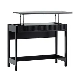 Walker Edison Holmes Modern Lift Top Standing Desk - 30x16.75x38 in., Reeded Drawer, Black - Adjustable Multi-Function, Composite Wood, Height Adjustable, Hybrid Ergonomic, Mechanical Lift Desks (Model WEHOL42OS2BL0), Adjustable Multi-Function Desks