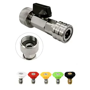 Garden Hose Shut Off Valve to Mini Power Washer Adapter, 3/4" GHT to 1/4" Quick Connect, Convert Quick Connect Water Hose into Power Washer Nozzle Tips, Car Washing Nozzle & Hose Attachment