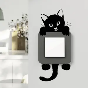 Creative Cat Switch Stickers Set, Removable Cartoon Wall Decals for Living Room & Bedroom, Self-Adhesive Waterproof Cats Decor