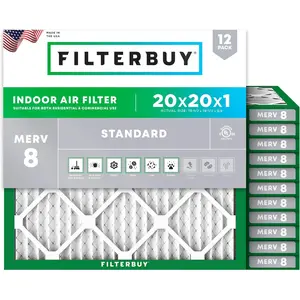 Filterbuy 20x20x1 Air Filter (12-Pack), Pleated MERV 8 Dust Defense HVAC AC Furnace Air Filters (Actual Size: 19.50 x 19.50 x 0.75 Inches)