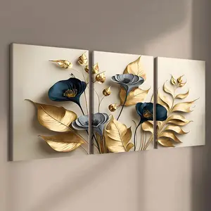Floral Aesthetic Pattern Canvas Painting, 3 Counts Modern Wall Art Painting, Wall Art Decor for Home Living Room Bedroom Office, Ornaments, Artwork, Decoration