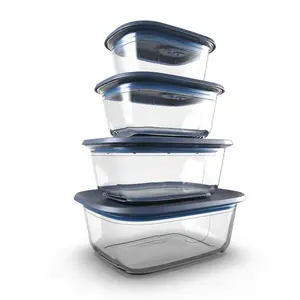 Tupperware Voila Glass Food Storage Containers Reusable Borosilicate Glass Airtight Spill-Proof Lids Microwave & Oven Safe Nestable Design