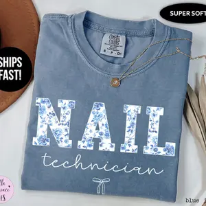 Blue Toile Nail Tech T-Shirt - Comfort Colors Tee