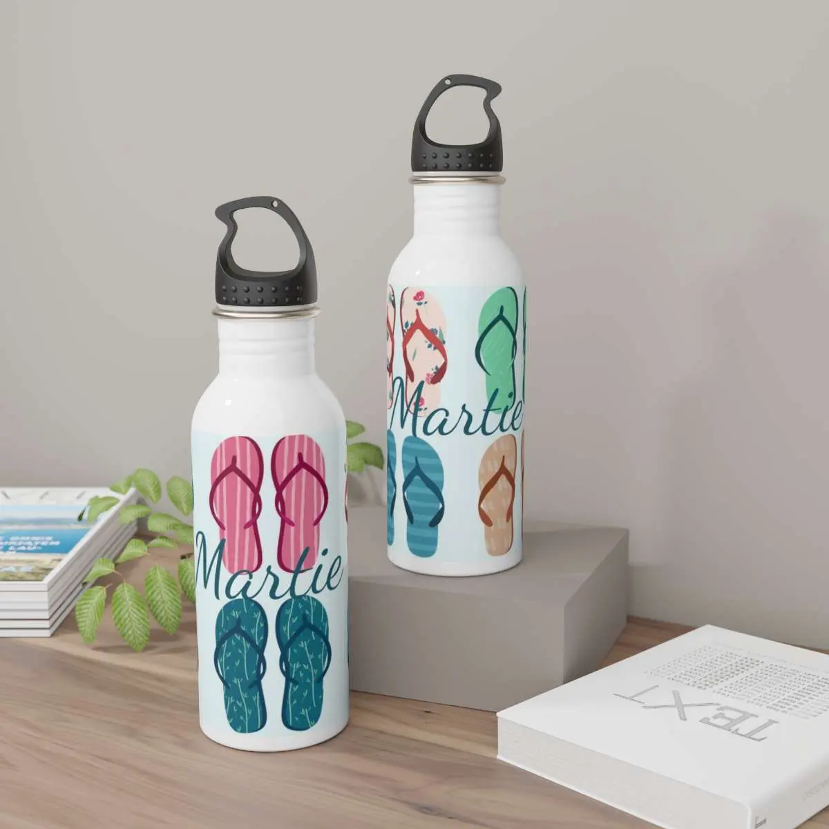 Personalized Water Bottles with Flip Flops & Your Name