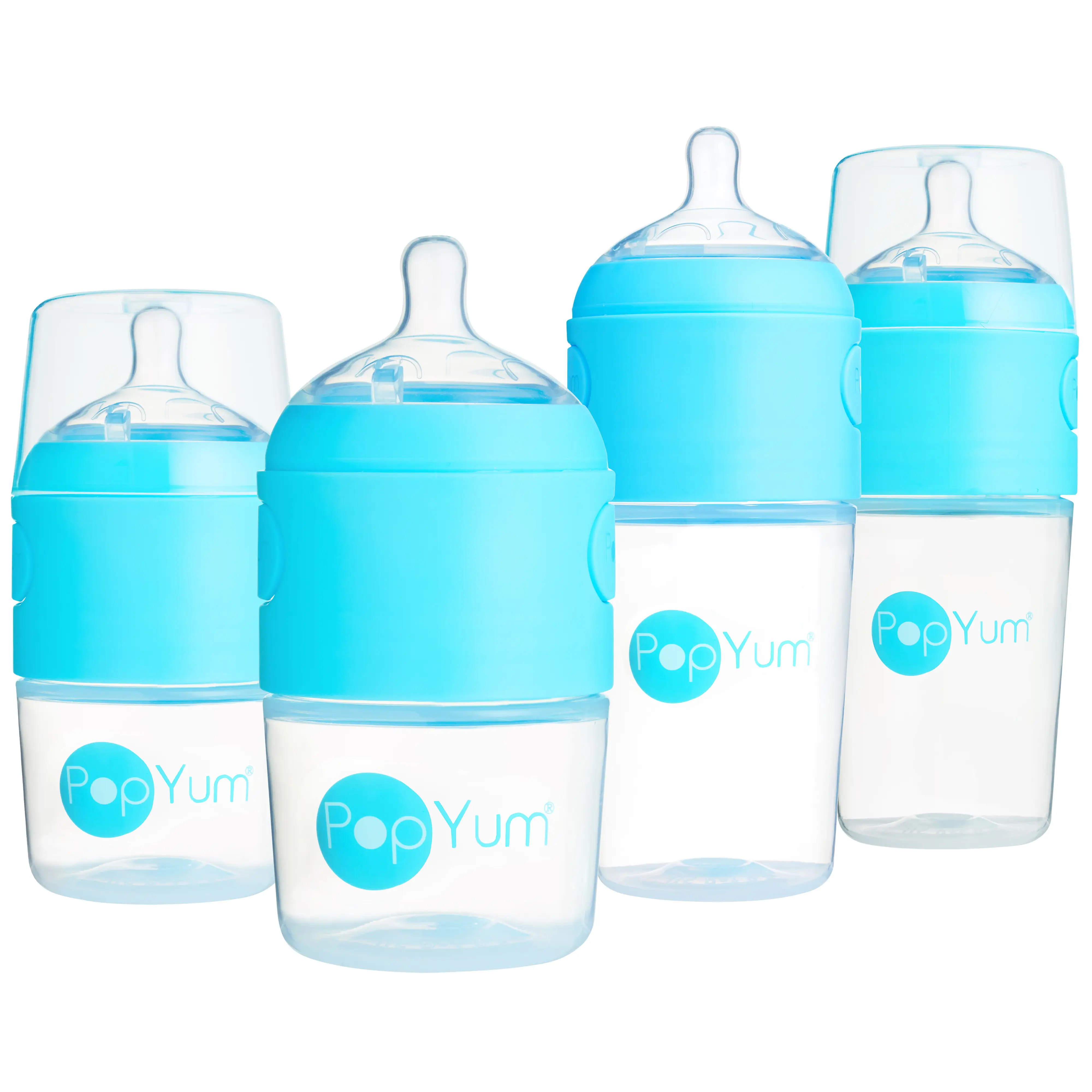 PopYum Blue Formula Making Baby Bottle Starter Set, 4-Pack, 2x 5oz Bottles with #1 Slow Flow Nipples + 2x 9oz Bottles with #2 Medium Flow Nipplesf