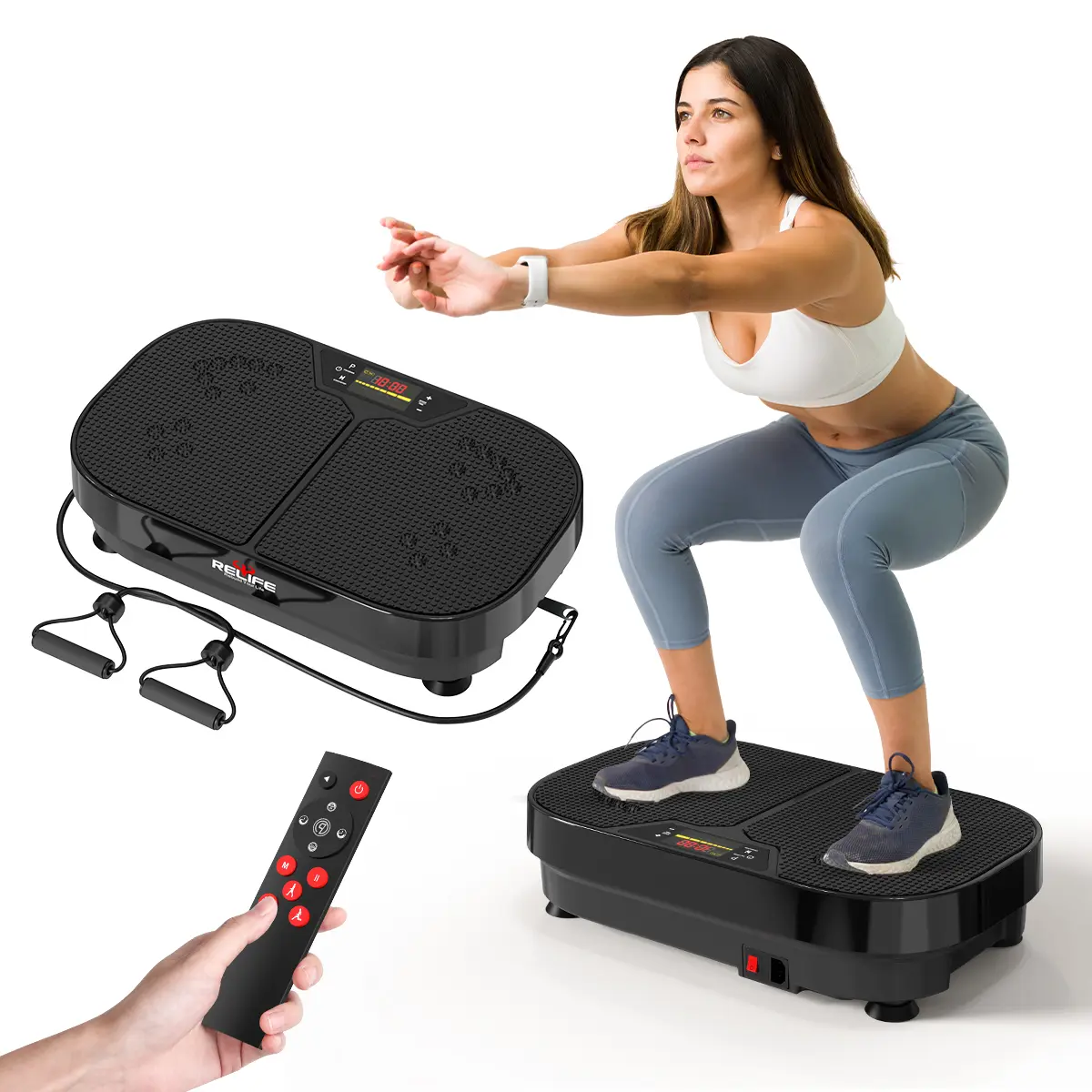 RELIFE REBUILD YOUR LIFE Vibration Plate Home Gym System, Portable Oscillation Machine for Whole Body Workout with Resistance Bands, 440 lbs Capacity & 120 Speeds