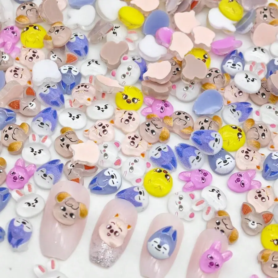 Cute Animal Nail Charms, 100/200pcs Mixed Pack of Resin Flat Backs, Unscented Kawaii Manicure Decorations for DIY Crafts, Nail Supplies, 100Pcs / 200Pcs Mixed Pack, Cartoon, Mini