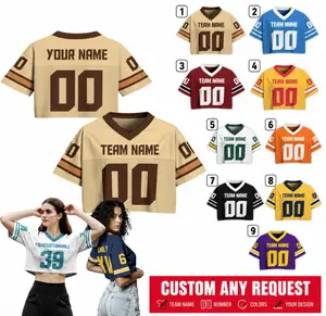 Custom Crop Football Jersey Women, Personalized Team Name Number Shirt, Y2K Game Day Crop Top, Mesh Sports Festival Outfit Tee
