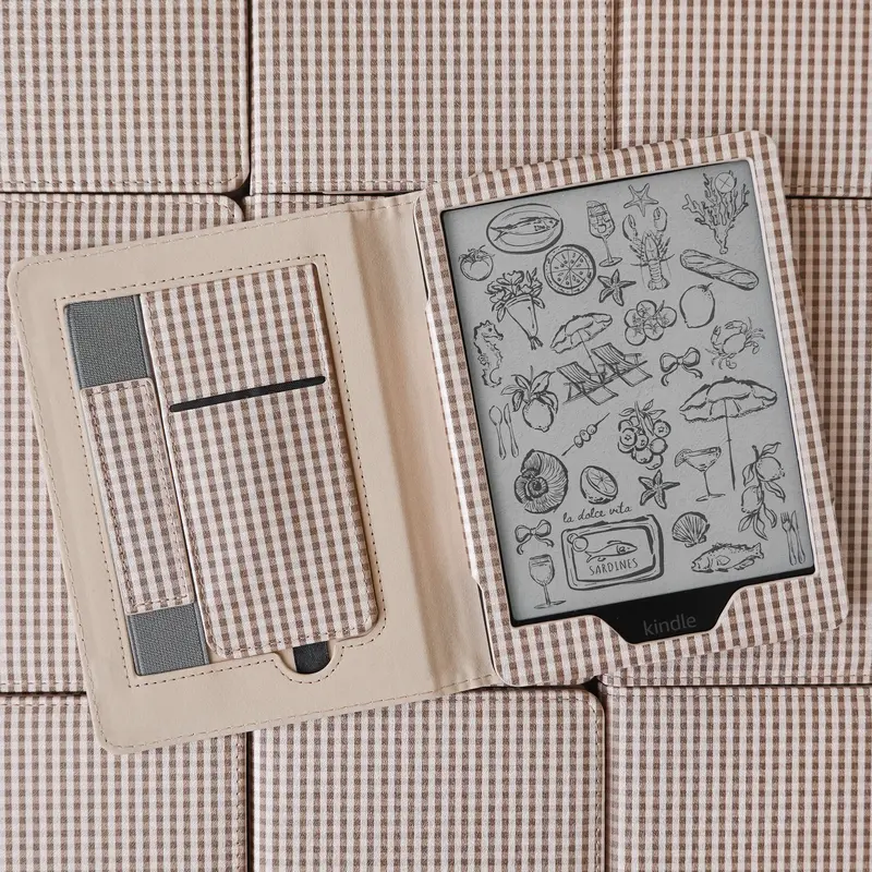 Coffee Gingham Checkered Plaid Kindle Case