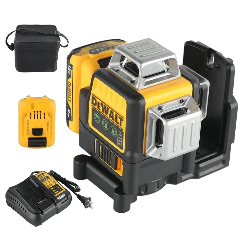 Dewalt NEW DW089LG Rechargeable Laser Level - 12-Line, 3-Side, 360° Rotation, 12V Li-Ion Battery, Green Horizontal/Vertical Outdoor Leveling Hand Tool
