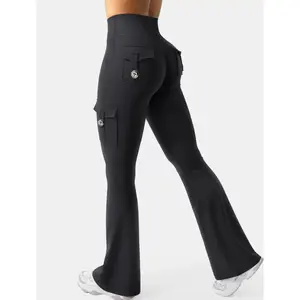 Workwear-style slim-fit sports flared pants, yoga wear, high-elasticity, elastic waistband, butt-lifting, stretchy, new fitness apparel