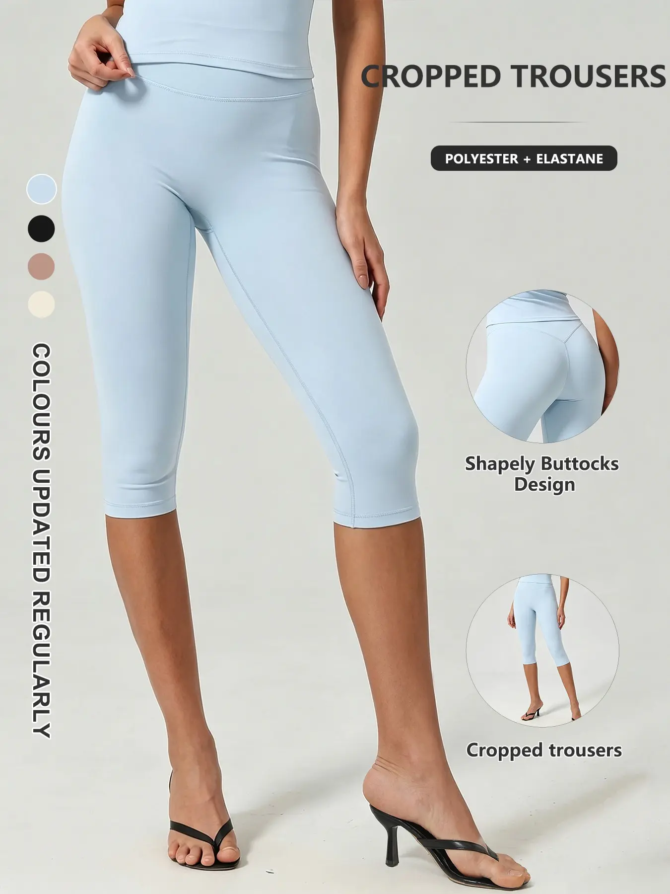 Women's Breathable Quick Dry Yoga Capri Pants, Casual Fitness Pants, Plain Outdoor Gym Workout Pants, Polyester + Spandex, All Seasons, Natural Waist, Short Length, Breathable Athletic Bottoms, Knitted Sports Pants
