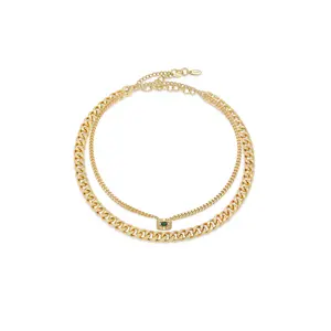 Ettika Emerald Green Crystal Pendant Necklace Set Gold Tone Plated Cubic Zirconia Stones Adjustable Length 16" 17" with 5" Extender