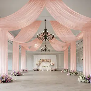 Sheer Wedding Arch Drape – 5ftx32ft Blush Sheer Curtain Backdrop, Ceiling Drapery Panel