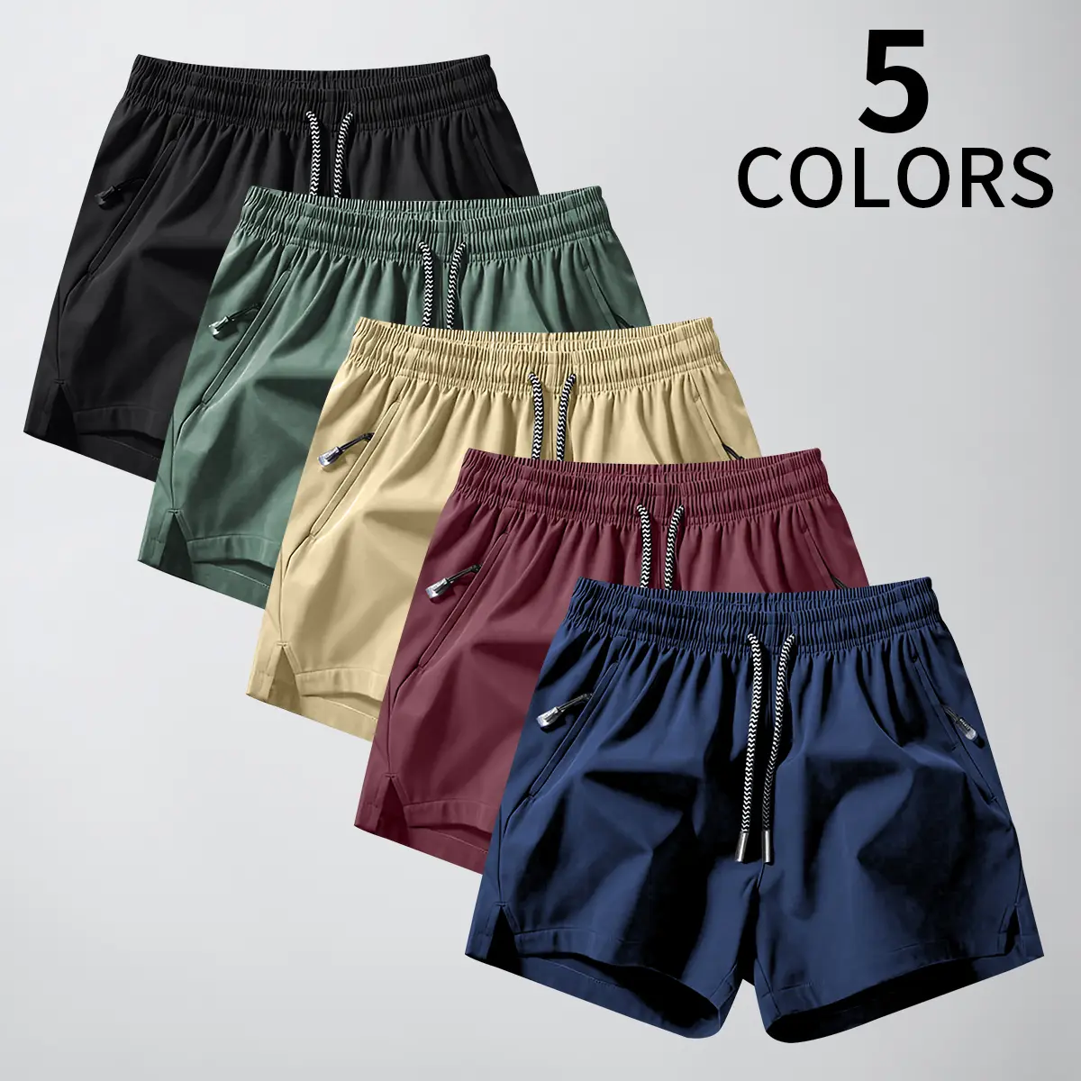 Men’s 5-Pack Quick-Dry Fit Shorts, Elastic Waist with Drawstring, Lightweight Polyester Blend Breathable Running Athletic Shorts for Gym/Casual Use