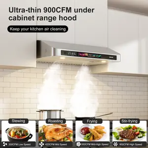 BRANO Smart Under Cabinet Range Hood 900 CFM, Voice & Gesture Control, Stainless Steel, Ducted, 4-Speed Fan, 2 LED Lights for Kitchen
