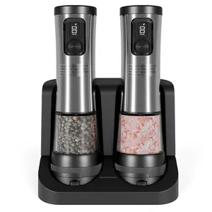 Electric Salt and Pepper Grinder Set with LED Lights – Rechargeable Automatic Pepper and Salt Mill with 5 Adjustable Coarseness for Kitchen, BBQ & Gifts