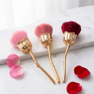 3 Piece Rose Powder Brush Set, Flower Head & Realistic Stem Handle, Multi-Color Options, Soft Bristles, Daily Makeup, Portable & Easy Storage, Beauty Travel Brush, Cosmetic Brush Set, Face Makeup Brush, Makeup Brush Tool