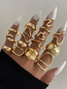 Women's Ring Set, Hollow Irregular Twisted Design, Silver Color, Stackable Fashion Jewelry, Ideal for Daily Wear Party Wedding, Dainty Stacking Rings