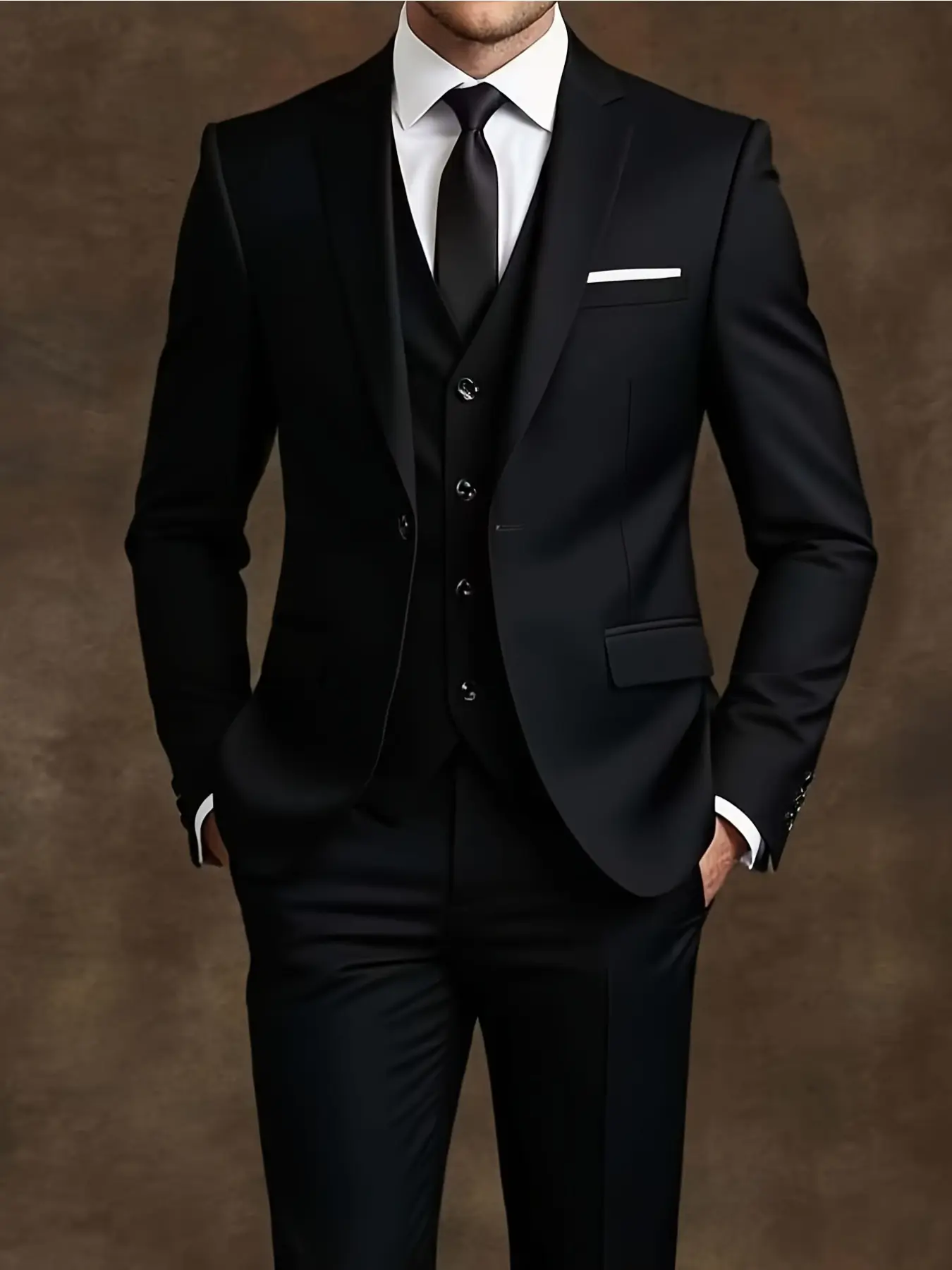 Men'S 3pc Slim Fit Tuxedo Suit Set - Elegant Black & White Wedding & Formal Attire, Long Sleeve, Button-Up, Non-Stretch Fabric, All-Season Office Meeting & Elegant Events, Wedding Attire | Slim Fit Suit | Durable Wedding Wear Suit Coat