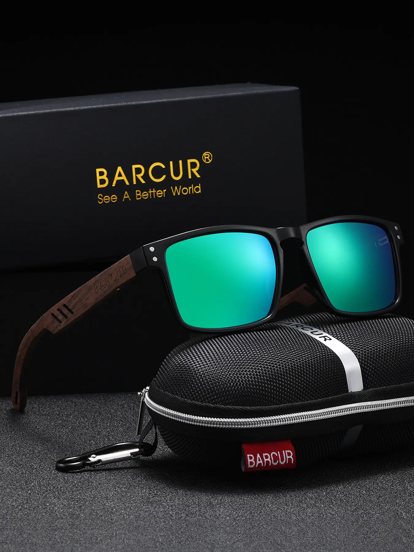 Barcur PC Material Square Frame Polarized Sunglasses, Natural Wood Temple Design, Uv400 Protection, Christmas Gift Choice, Outdoor Sunglasses, Polarized Eyewear, Square Frames Sunglasses