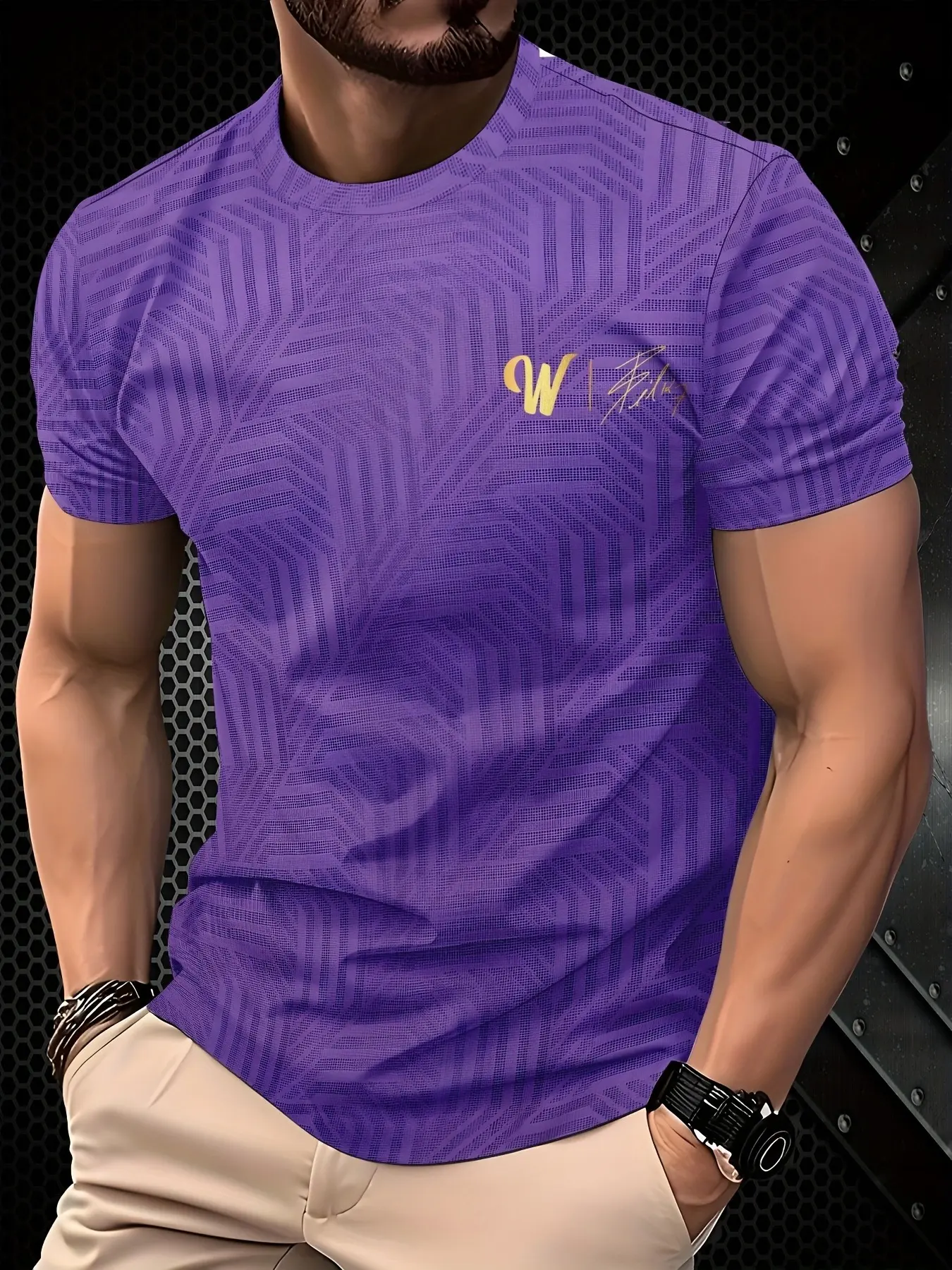 Men's Breathable Training T-Shirt - Casual Crew Neck Polyester T-Shirt, 100% Polyester, Light Elasticity, Solid Color, Regular Version, Knitted Fabric, 100g/m2 - Suitable for Tennis and Basketball