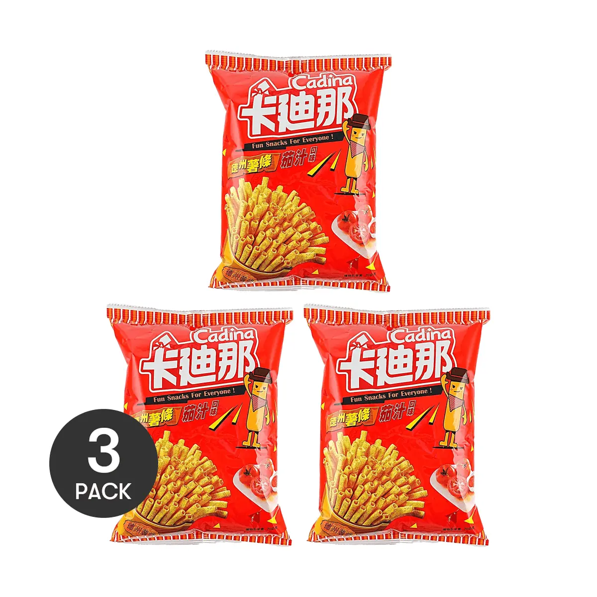CADINA 3-Pack Ketchup Flavor Texas Fries 70g Each - Authentic Taiwanese Snack, Crispy Potato Sticks