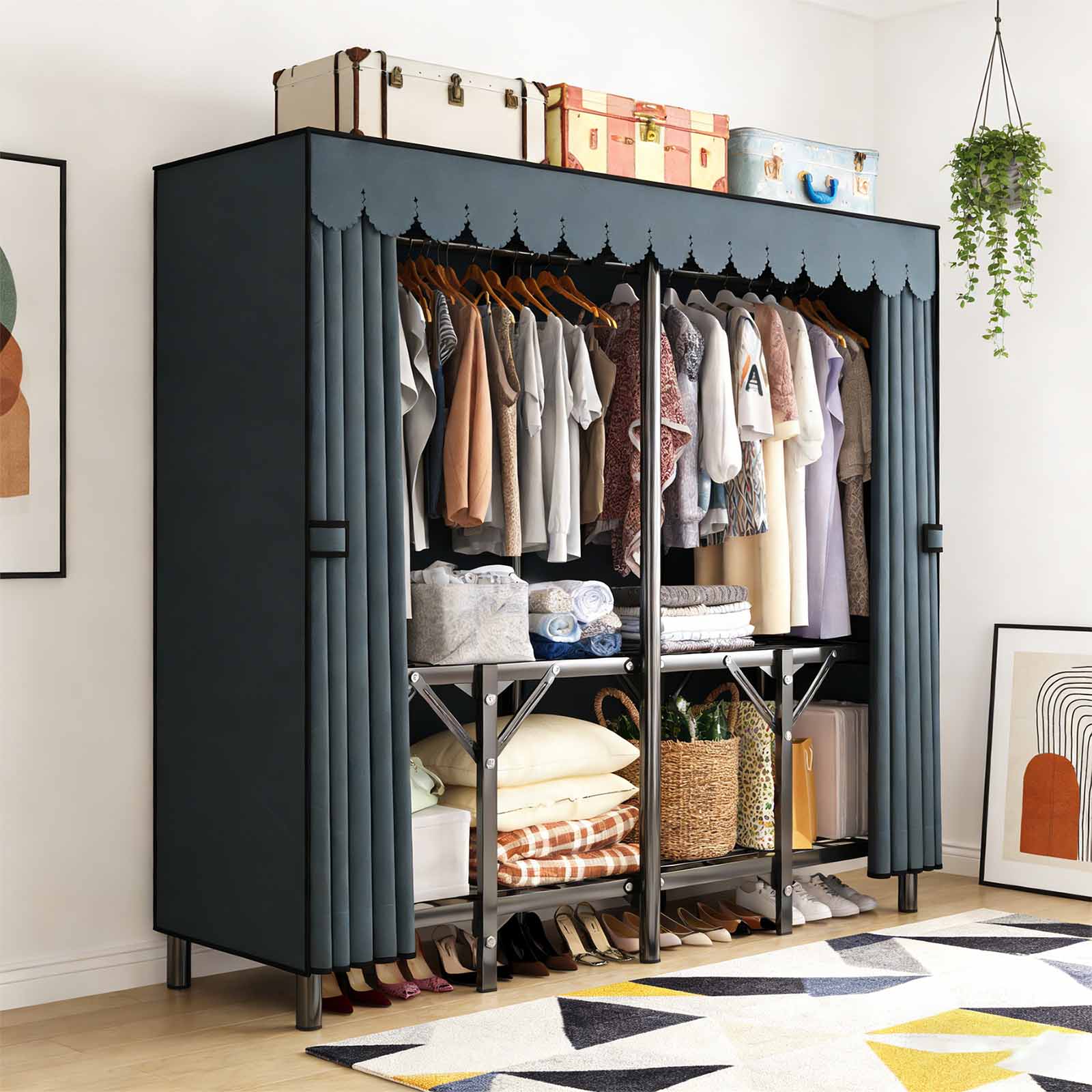 Portable Wardrobe Closet for Hanging Clothes Folding Heavy Duty Clothes Rack with Cover Large Covered Freestanding Foldable Closets Bedroom Armoire Storage Garment Racks Portable Wardrobe Closet for Hanging Clothes Folding Heavy Duty Clothes Rack with Cover Large Covered Freestanding Foldable Closets Bedroom Armoire Storage Garment Racks