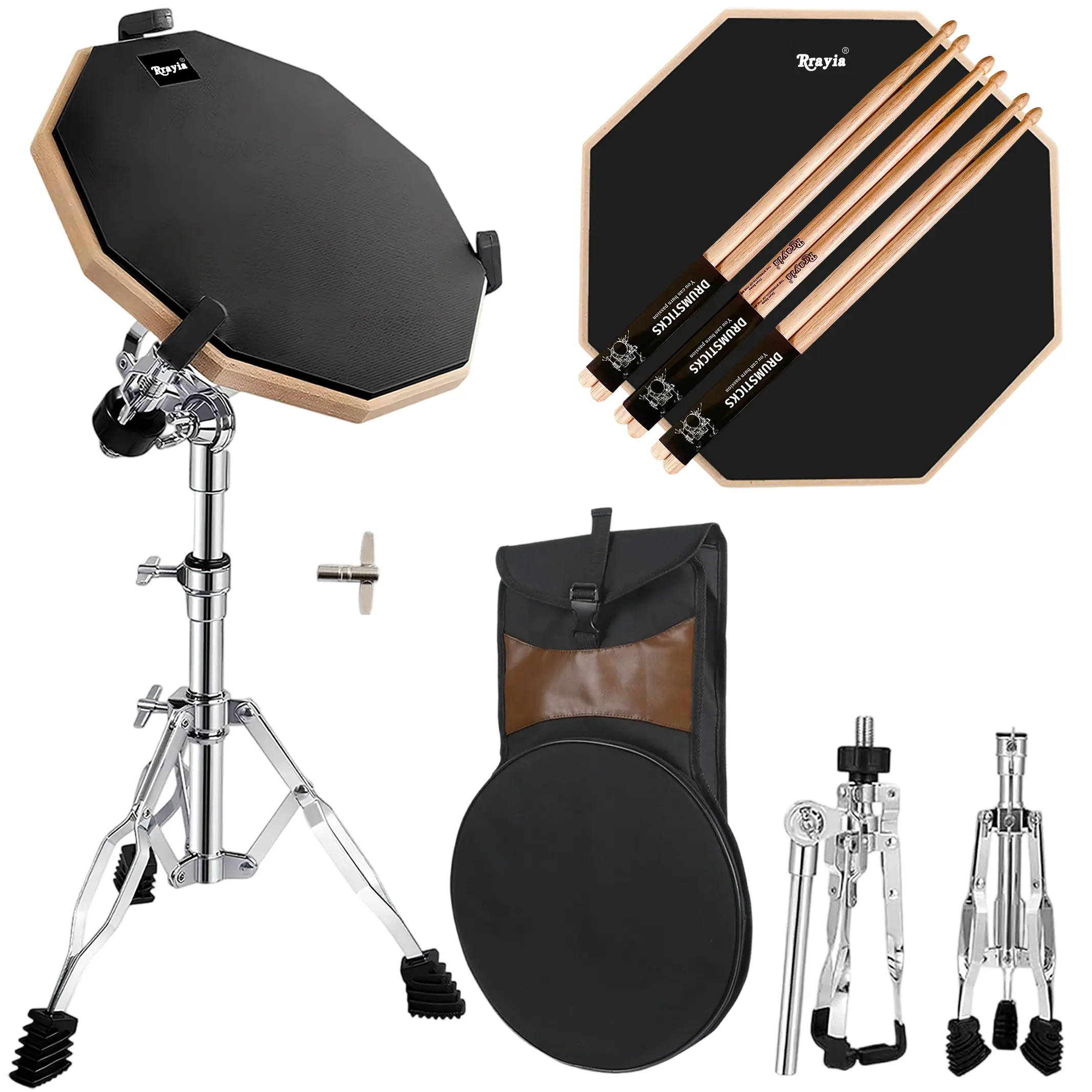 12" Drum Practice Pad Set – Quiet, Adjustable Stand, Premium Walnut Drumsticks,Carrying Bag for Beginners and Adults.(Upgraded)
