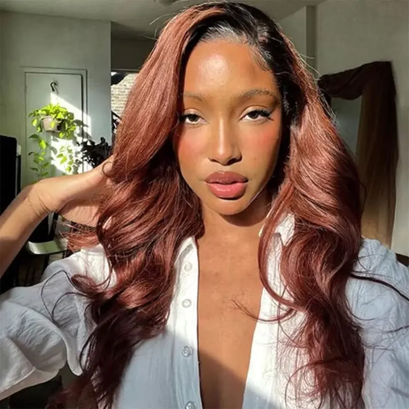 【LIVE Clearance】Unice Brunette Auburn Brown V Part Body Wave Human Hair Wigs No Leave Out Super Natural Beginner Friendly Wig