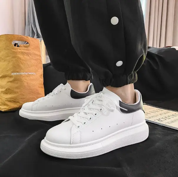 Classic black heel platform white sneakers, match all pants and dresses for daily wear.