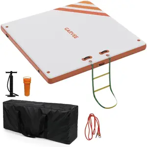 Heavy-Duty Inflatable Floating Dock Platform – Non-Slip Lake & Water Mat – Portable Air Dock with Carry Bag & Pump – Ideal for Pool, Beach, Boating, Yoga, Fishing – Orange – Size: 10x6 ft