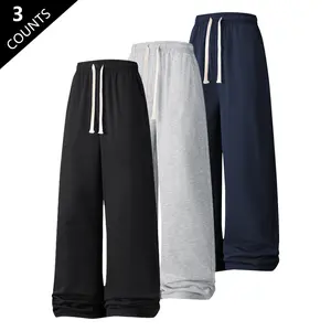 3 Pack Men's Autumn Straight-Leg Sports Pants, Outdoor Running Fitness Walking Casual Jogging Trousers, Outdoor Running Pants, Everyday Activewear, Multi-Pack Athletic Pants, Men's Workout Pants, Straight-Leg Design, Machine Washable Fabric