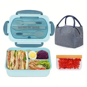 1PC A Complete Set Of Lunch Box, Including Lunch Box+Cutlery+Insulated Bag+Snack Bag+Rice Spoon, 1200ml Large Capacity For Office And School Use Spring Summer Absorbent Cotton Comfortable Stretchy