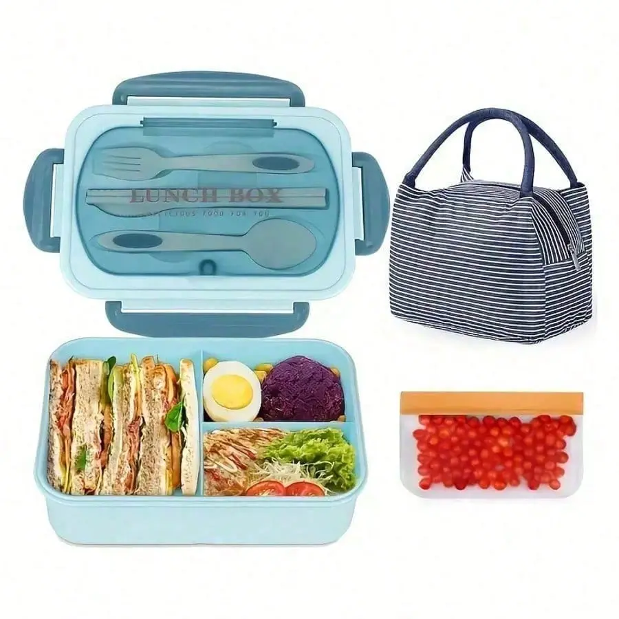 1PC A Complete Set Of Lunch Box, Including Lunch Box+Cutlery+Insulated Bag+Snack Bag+Rice Spoon, 1200ml Large Capacity For Office And School Use Spring Summer Absorbent Cotton Comfortable Stretchy