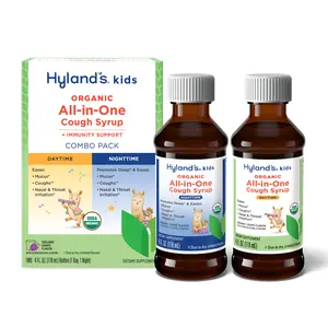 Hyland's Organic Kids All-in-One Cough Syrup Combo Plus Immune Support - Daytime and Nighttime - 2 x 4oz Bottles - Dietary Supplements - Soothes Cough, Dry Irritated Throats and Clears Mucus