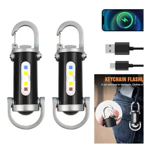 2-Pack Portable Keychain Led Flashlight, Strong Flashlight with Power Bank, Multifunctional USB Rechargeable, 7 Lighting Modes Perfect for Camping Emergencies & Daily Use, Bright Flashlight outdoor