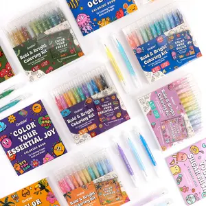Grabie Bold & Bright Coloring Kit, 12-Color Acrylic Gel Pen & Coloring Book, gift for valentines's day