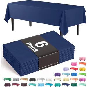 Exquisite Party Solids 6-Pack Premium Plastic Tablecloth 54in. x 108in. Rectangle Plastic Table Cover - Navy