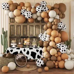141pcs Western Cowboy Balloon Garland Arch Kit, Brown Light Brown Nude Sand White Cow Print Balloons for Western Cowboy Farm Shower Birthday Party Decorations