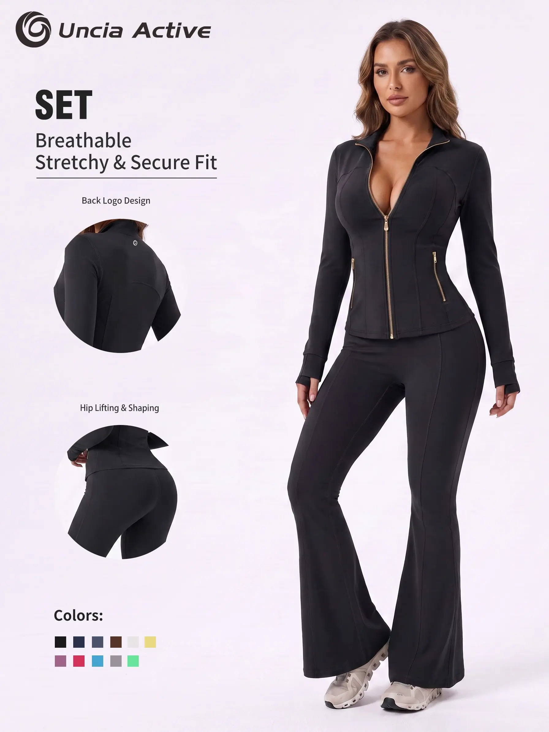 Fashion Zip Up Fitness Jacket Long Sleeve Thumb Hole Sport Top For Yoga Gym Daily Outing