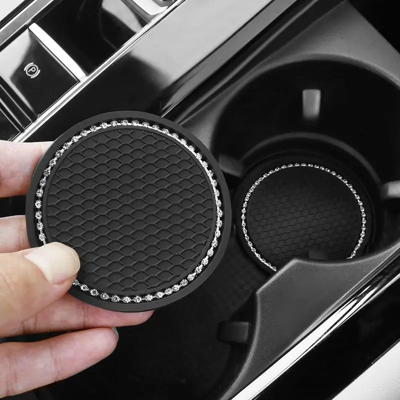 Rhinestone Decorative Car Cup Holder Coaster, Anti-Slip, Durable PVC Material, Cute Car Interior Accessories for Women & Men, Fall & Birthday Gift