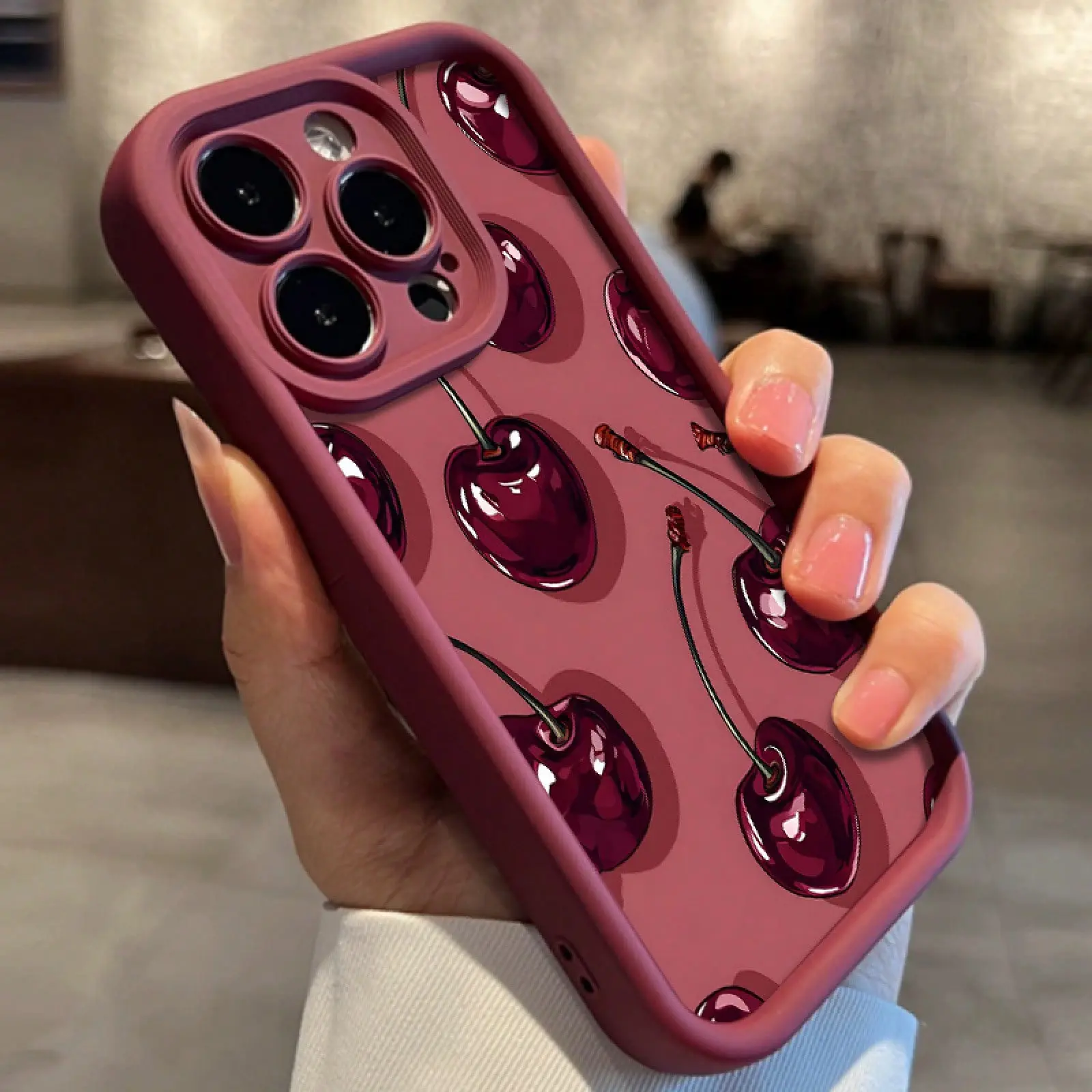 Creative phone case with a cherry pattern, compatible with iPhone 11/12/13/14/15/16/17/16E/X/XS/XSMAX/12MINI/13MINI. It is the perfect Christmas gift for friends, family, or yourself., Cover, Accessories, Smartphone, Cellphone,summerwins