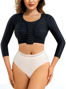 Women's High Elasticity Compression Knitted Bodysuit, Shapewear, 3/4 Sleeves Arm Tightening, Cup Design Chest Shaping, Four Button Adjustable Fit