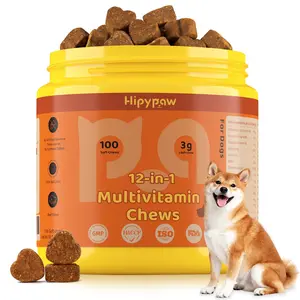 Hipypaw 12-in-1 Multivitamin Soft Chews for Dogs - Advanced Multifunctional Supplement with Glucosamine, Probiotics & Vitamins - Supports Joint, Skin, Gut, Heart & Liver Health - Beef Flavor