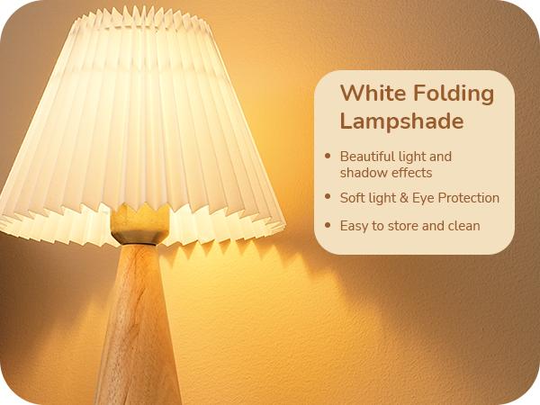 EDISHINE 13.58" Small Table Lamp, with White Pleated Lampshade, ON-OFF Switch, E26 Socket, Burlywood Base-HLTL15E