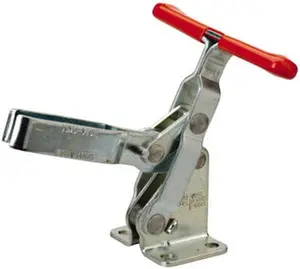 Carbon Steel Knu-Vise T-600 Toggle Action U-Bar Clamp, 600lb Holding Capacity Manual Hold Down Clamp, Vertical Handle, 57° Handle Movement, 106° Bar Opening, Flanged Base
