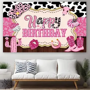 Cowboy Birthday Banner, Western Disco Theme, Party Wall Decoration, Suitable for Birthdays, Weddings, Festivals, Indoor & Outdoor Decor